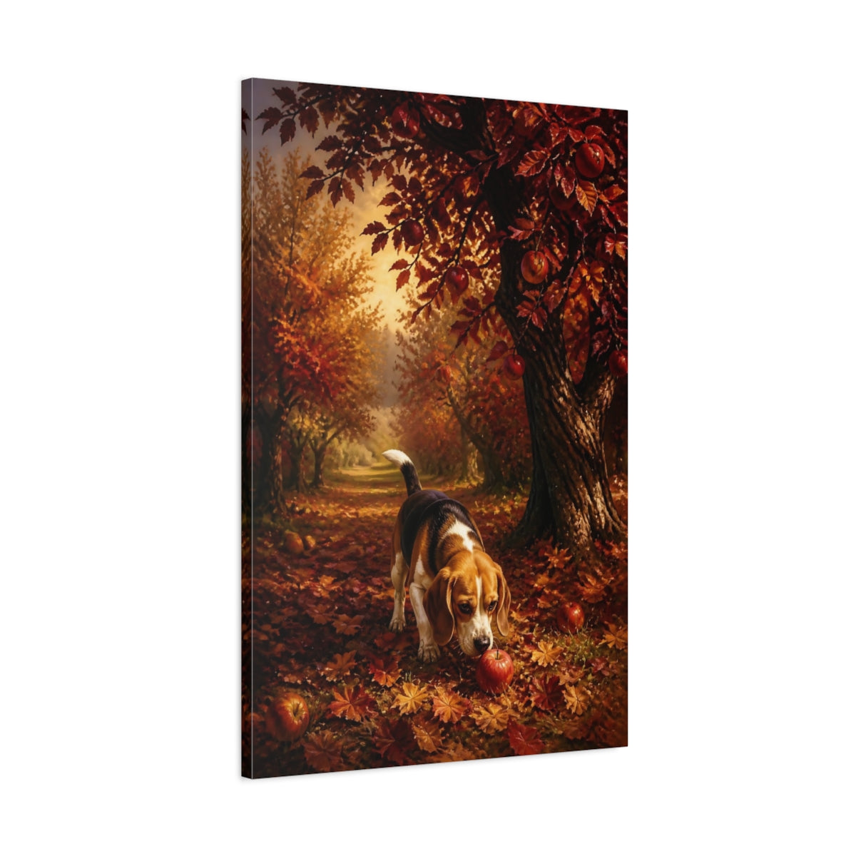 Main Mockup. Beagle Pets Autumn Orchard shown as canvas print