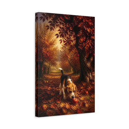 Side Mockup 4. Beagle Pets Autumn Orchard shown as canvas print