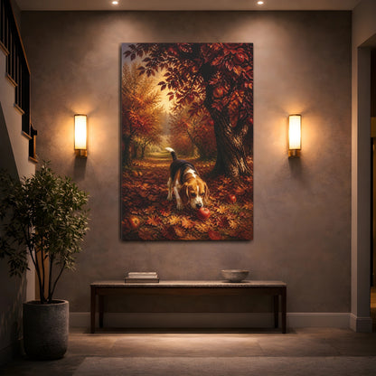 Mockup 2. Beagle Pets Autumn Orchard shown as canvas print