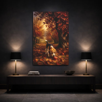 Mockup 3. Beagle Pets Autumn Orchard shown as canvas print