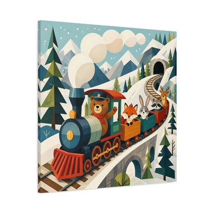 Main Mockup. Bear And Friends Train shown as canvas print
