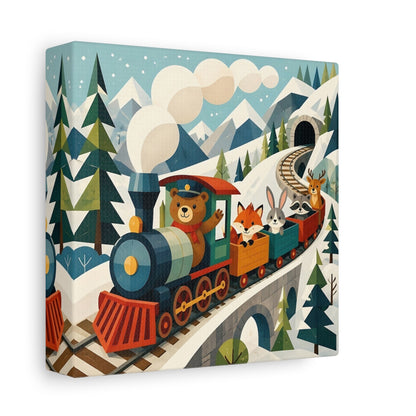 Side Mockup 2. Bear And Friends Train shown as canvas print