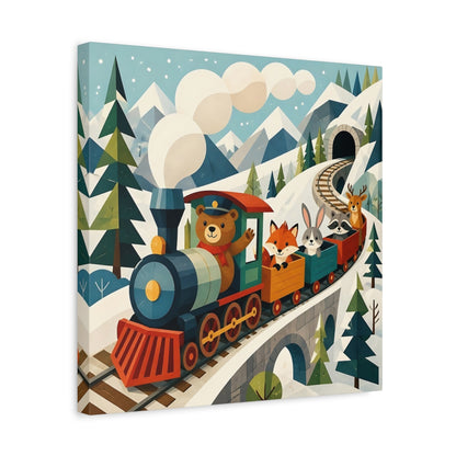 Side Mockup 6. Bear And Friends Train shown as canvas print