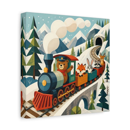 Side Mockup 9. Bear And Friends Train shown as canvas print