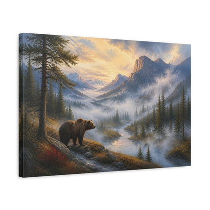 Side Mockup 3. Bear In Misty Landscape shown as canvas print