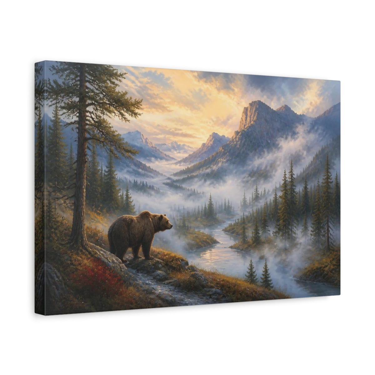 Side Mockup 4. Bear In Misty Landscape shown as canvas print