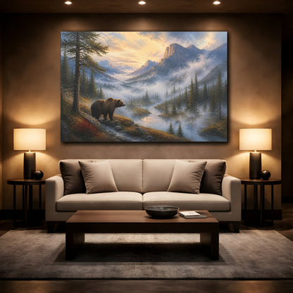 Mockup 2. Bear In Misty Landscape shown as canvas print