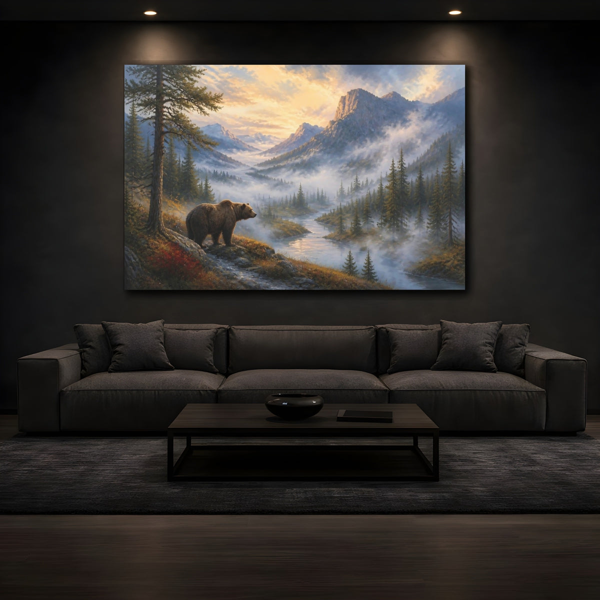 Mockup 3. Bear In Misty Landscape shown as canvas print