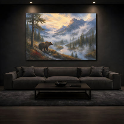Mockup 3. Bear In Misty Landscape shown as canvas print