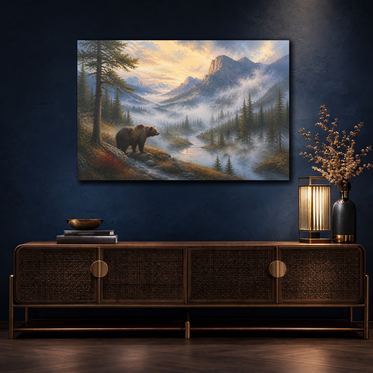 Mockup 4. Bear In Misty Landscape shown as canvas print