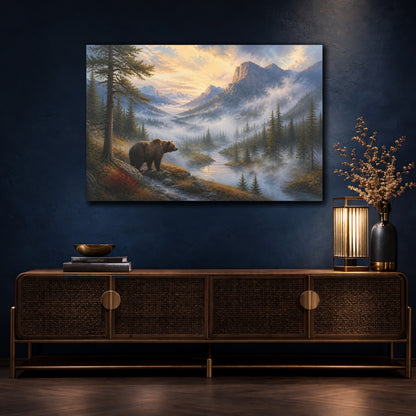 Mockup 4. Bear In Misty Landscape shown as canvas print