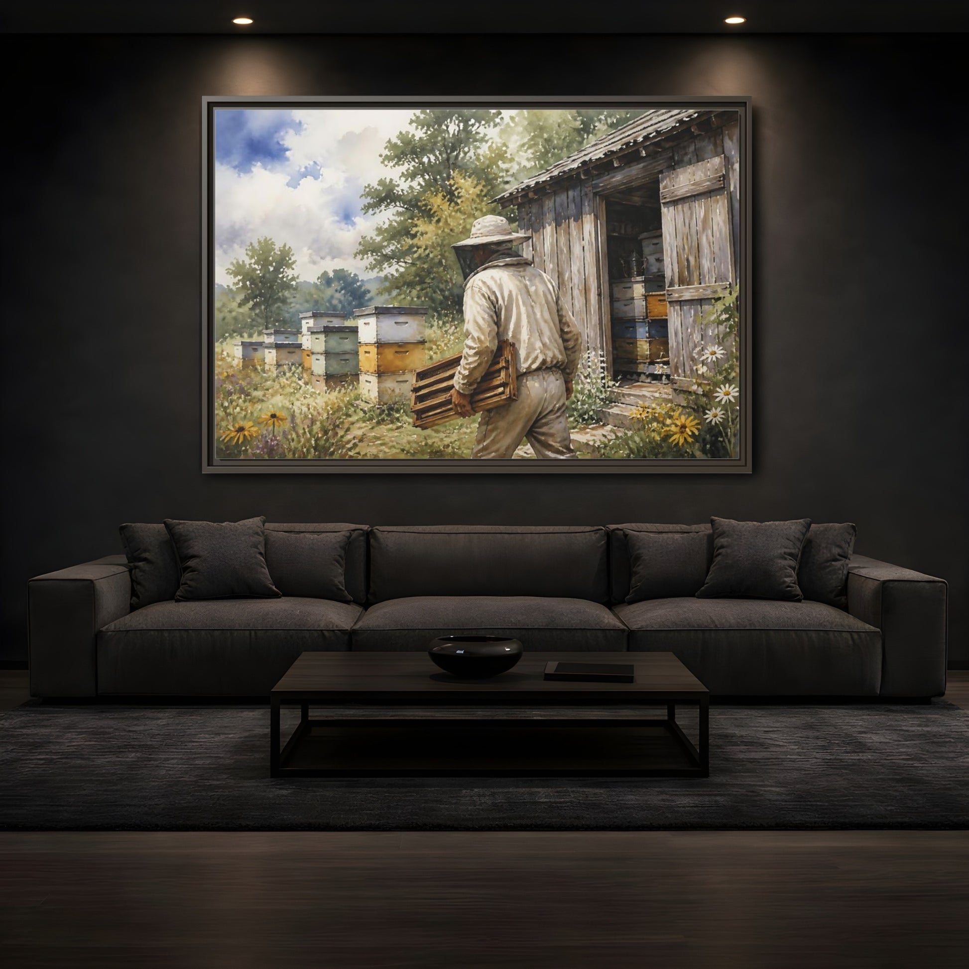 Mockup 3. Beekeeper At Honey Shed shown as framed canvas print
