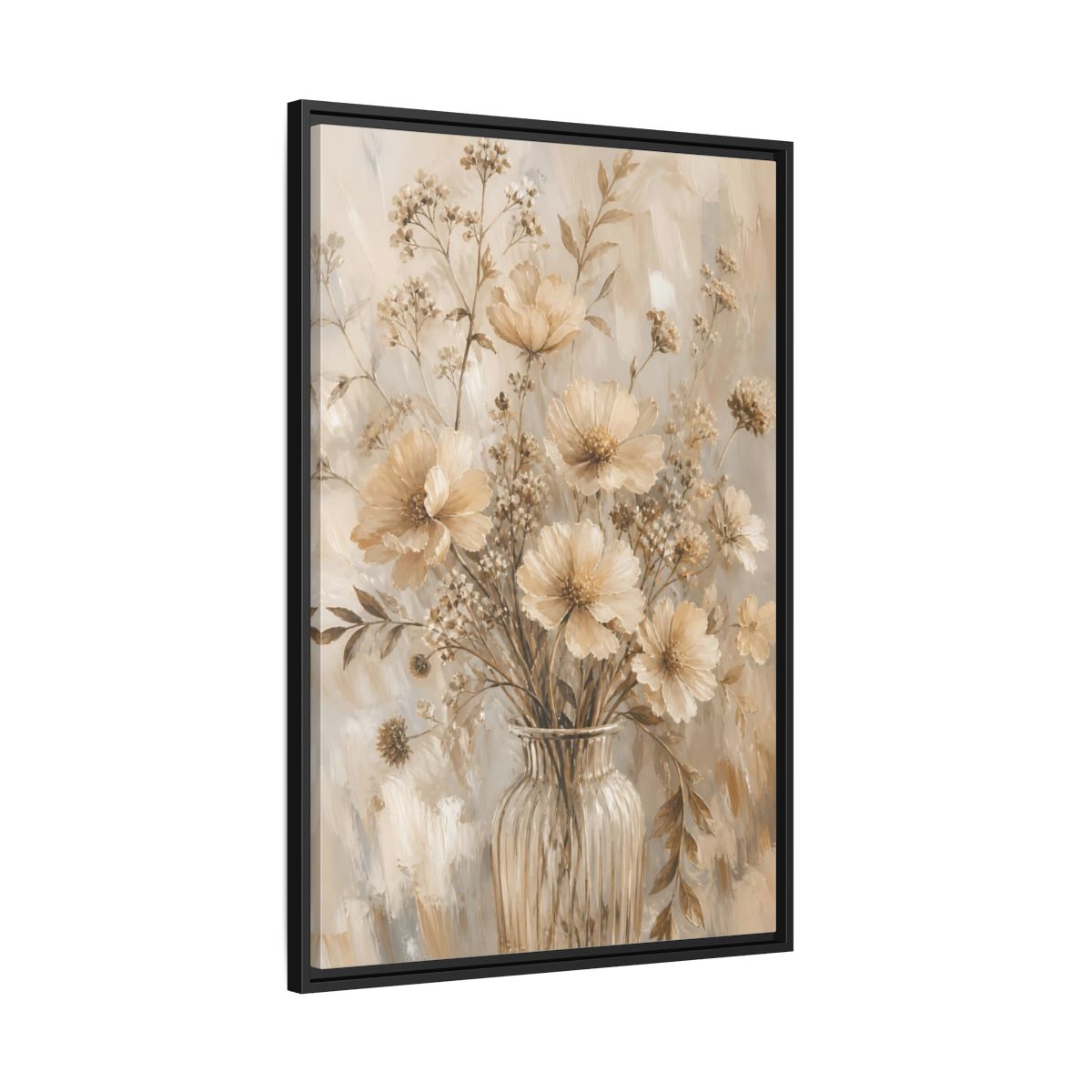 Side Mockup 13. Beige Flower Bouquet shown as framed canvas print