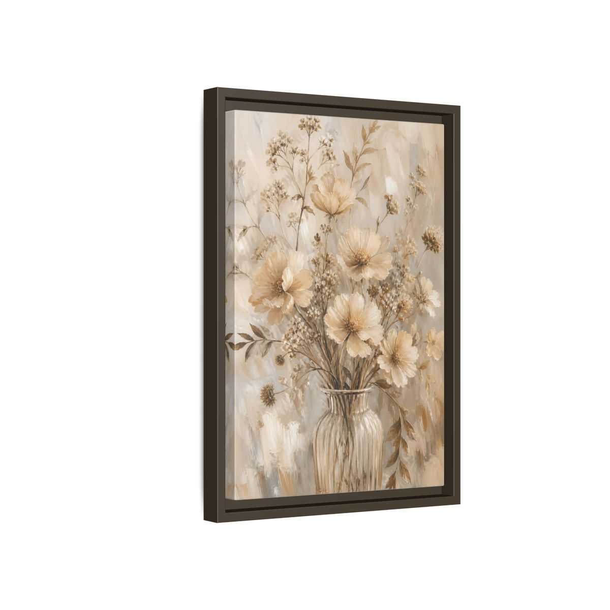 Side Mockup 5. Beige Flower Bouquet shown as framed canvas print