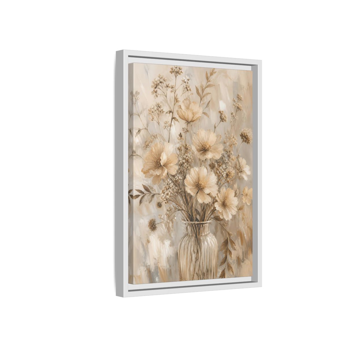 Side Mockup 4. Beige Flower Bouquet shown as framed canvas print