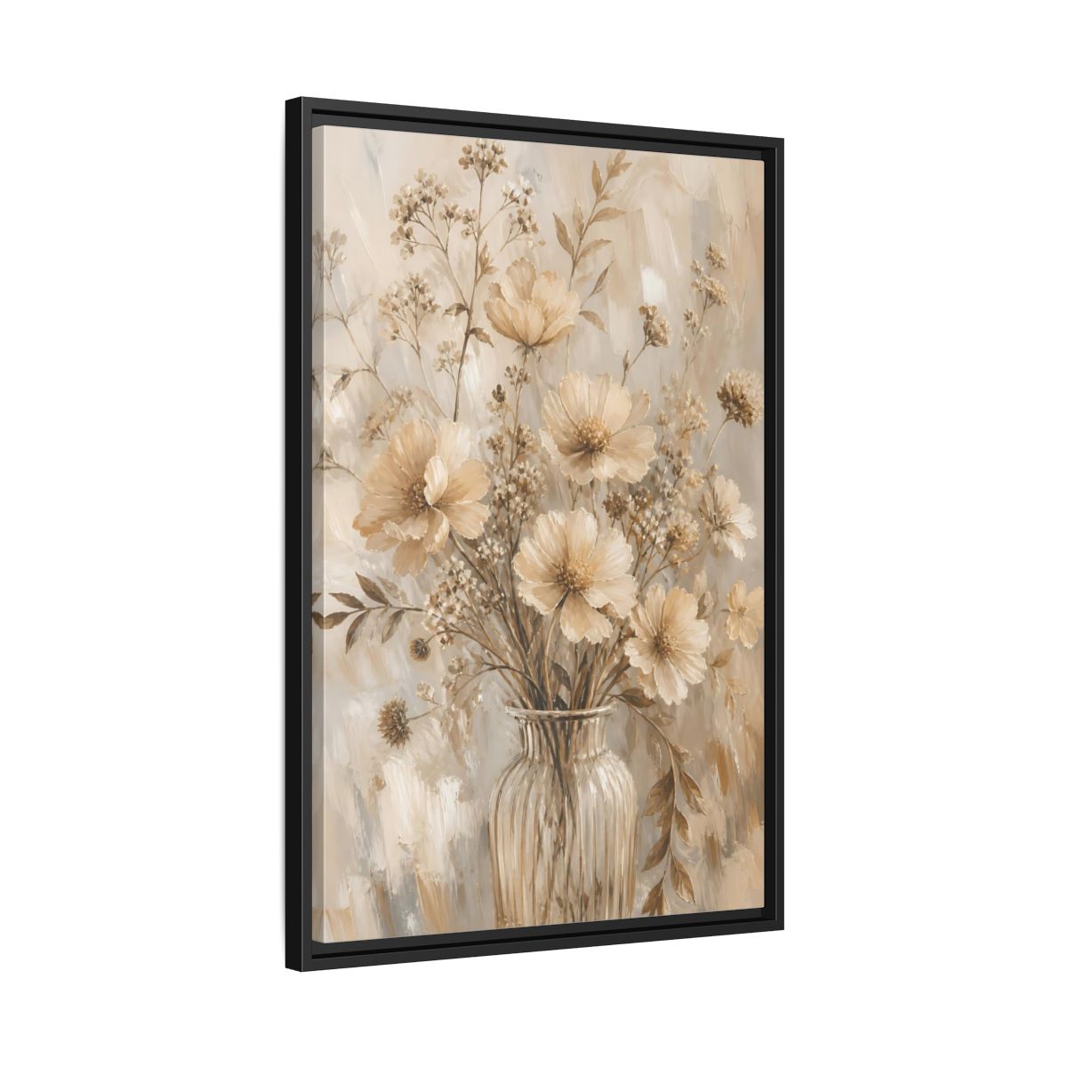 Side Mockup 14. Beige Flower Bouquet shown as framed canvas print