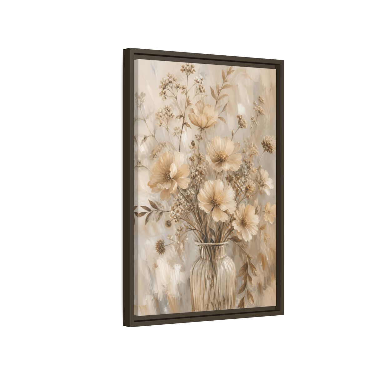 Side Mockup 2. Beige Flower Bouquet shown as framed canvas print