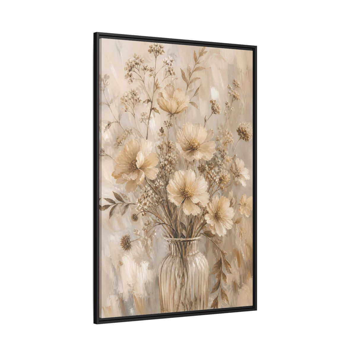 Side Mockup 12. Beige Flower Bouquet shown as framed canvas print