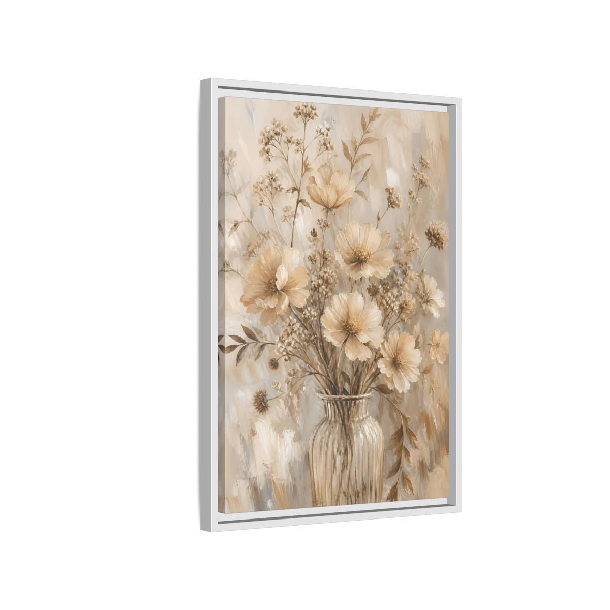 Side Mockup 1. Beige Flower Bouquet shown as framed canvas print