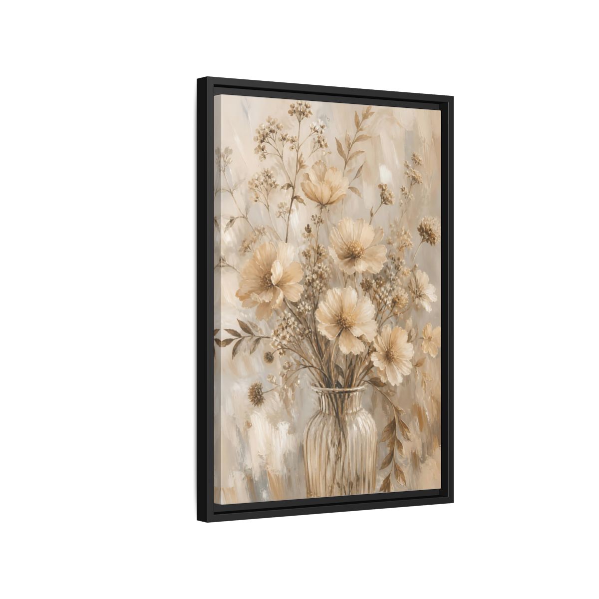 Side Mockup 3. Beige Flower Bouquet shown as framed canvas print