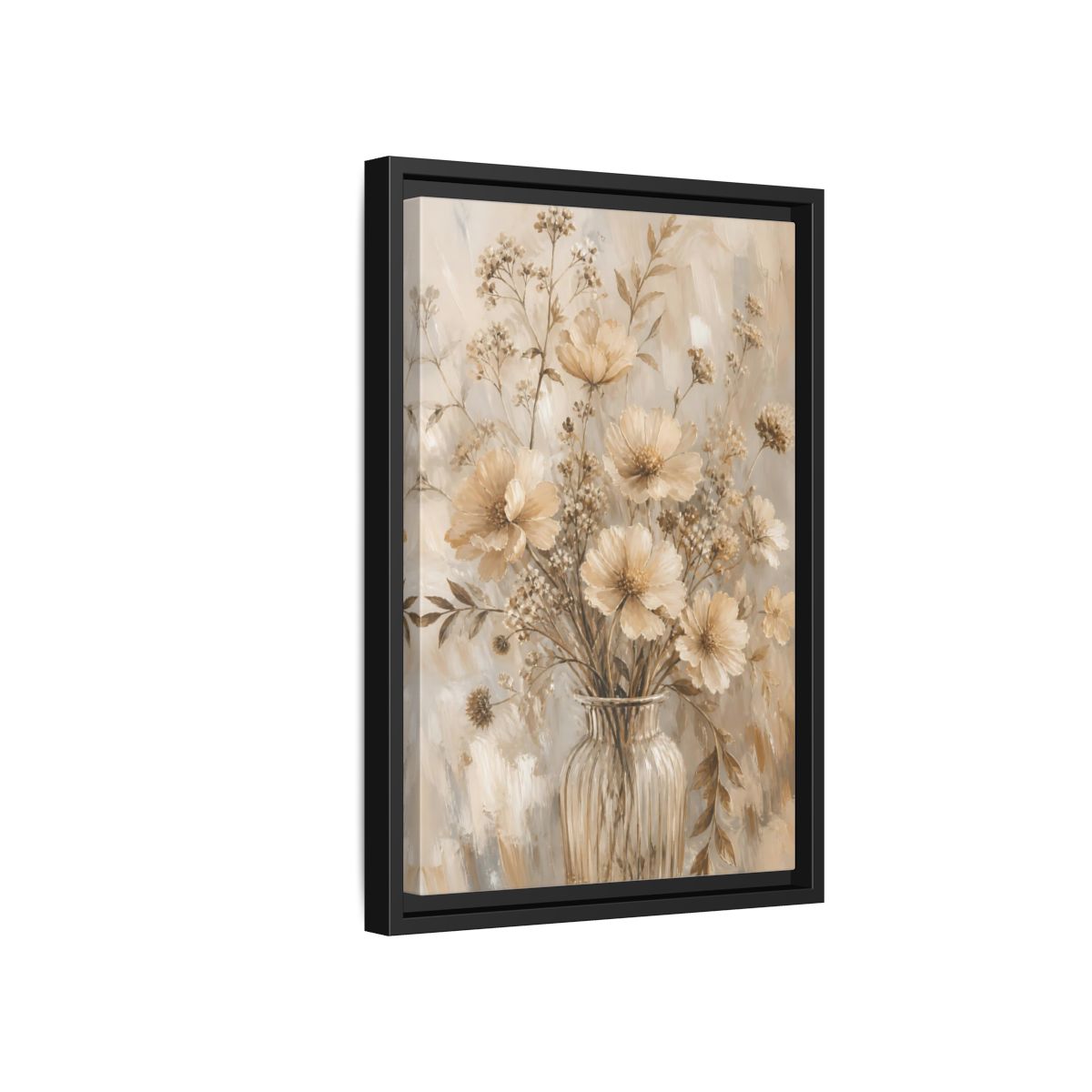 Side Mockup 6. Beige Flower Bouquet shown as framed canvas print