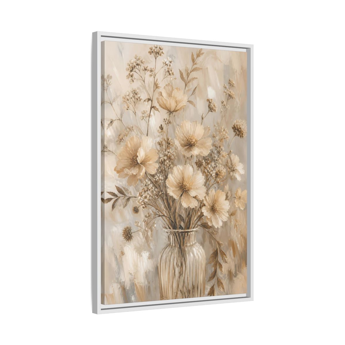 Side Mockup 10. Beige Flower Bouquet shown as framed canvas print