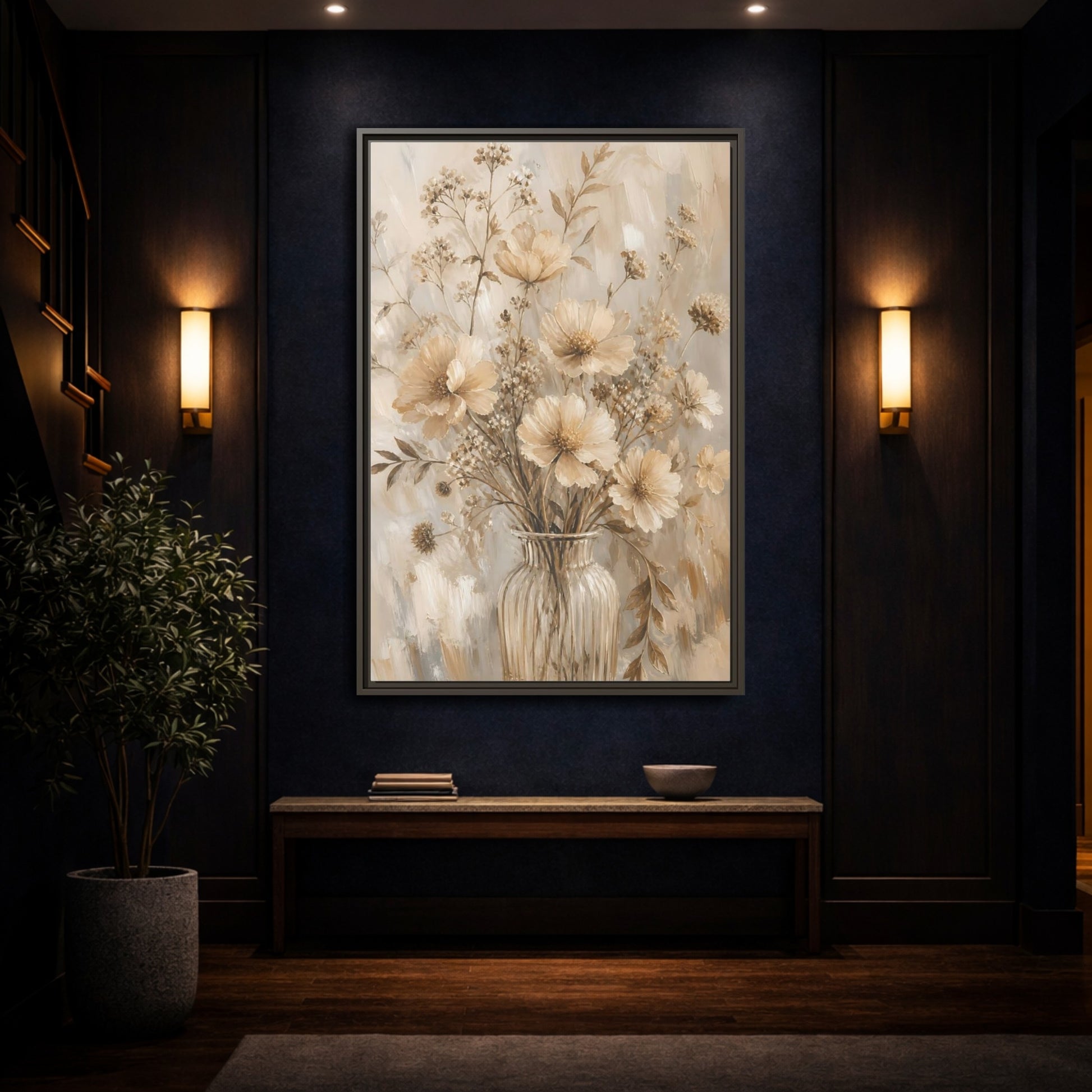 Mockup 4. Beige Flower Bouquet shown as framed canvas print