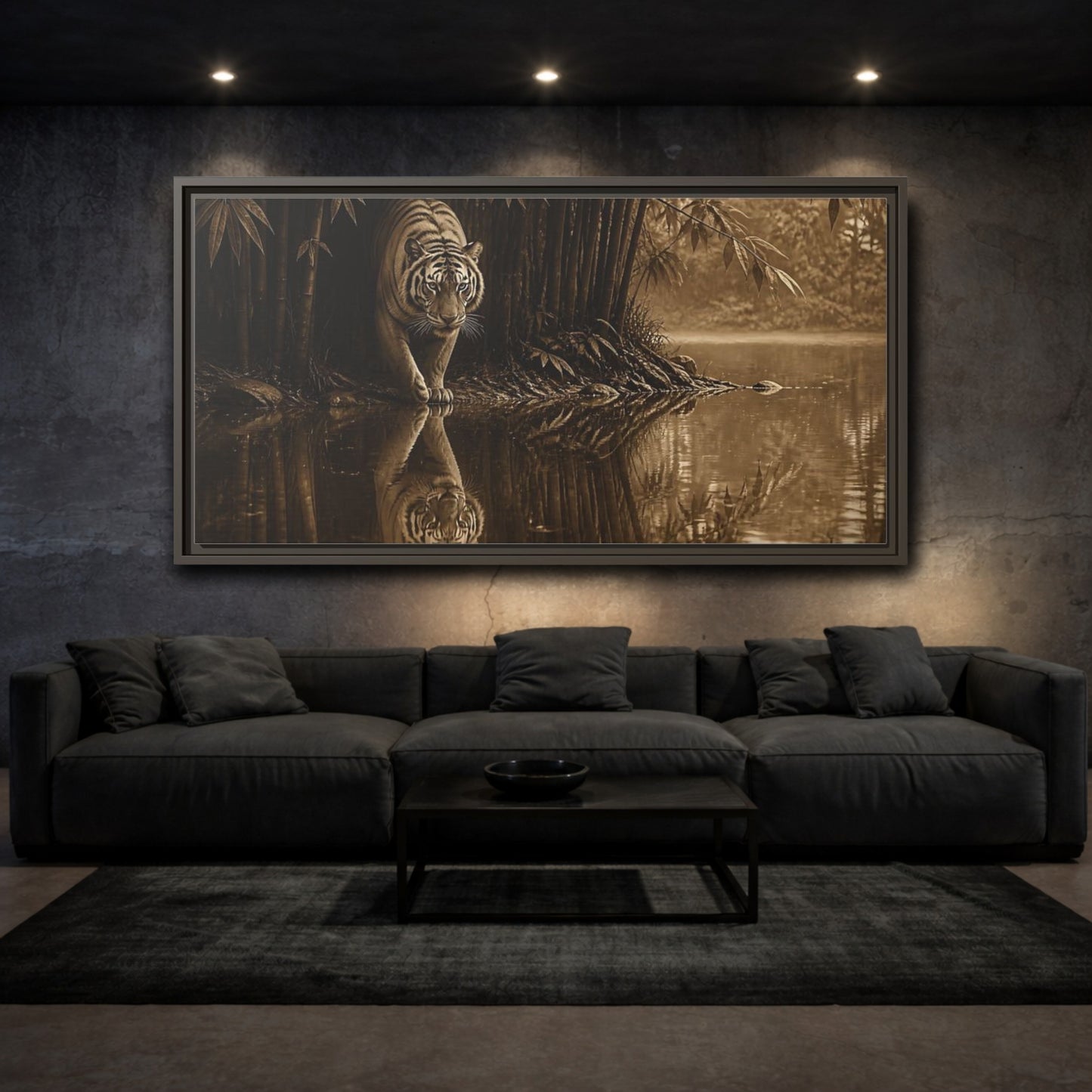 Mockup 3. Bengal Tiger By Water shown as framed canvas print