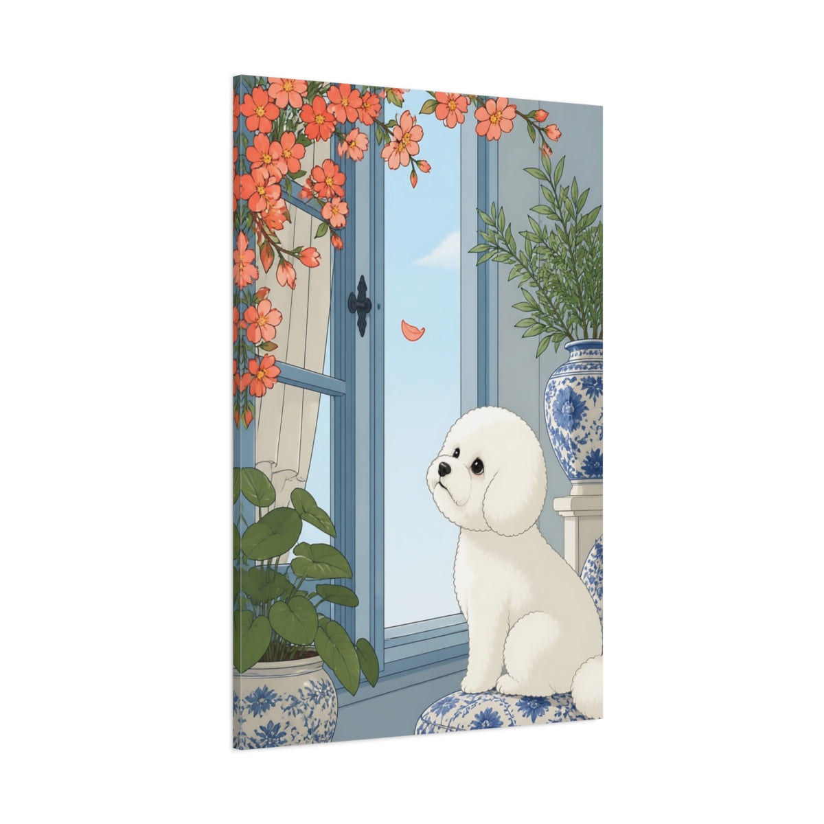 Side Mockup 1. Bichon Pet Window Scene shown as canvas print