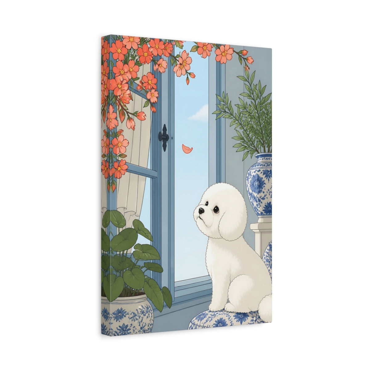 Side Mockup 4. Bichon Pet Window Scene shown as canvas print