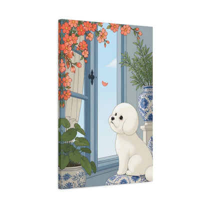 Side Mockup 2. Bichon Pet Window Scene shown as canvas print