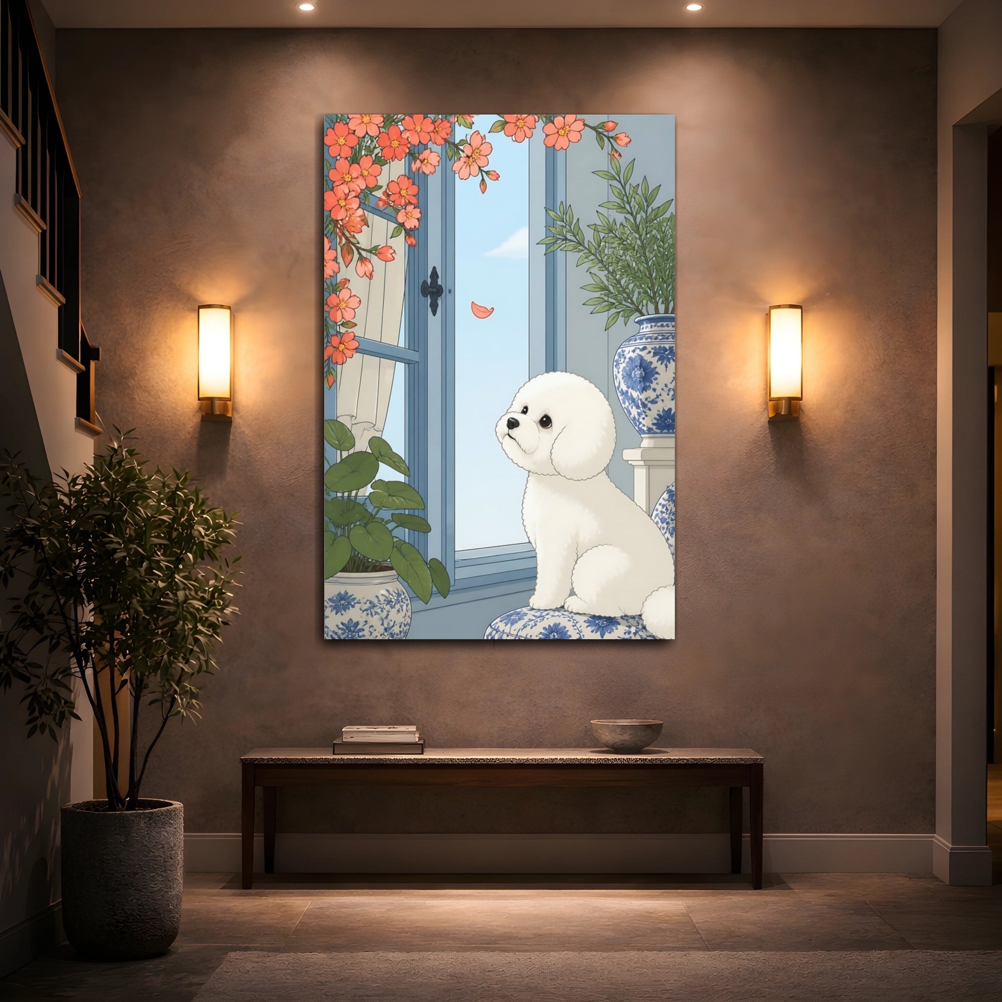 Mockup 2. Bichon Pet Window Scene shown as canvas print