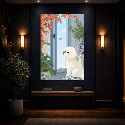Mockup 4. Bichon Pet Window Scene shown as canvas print