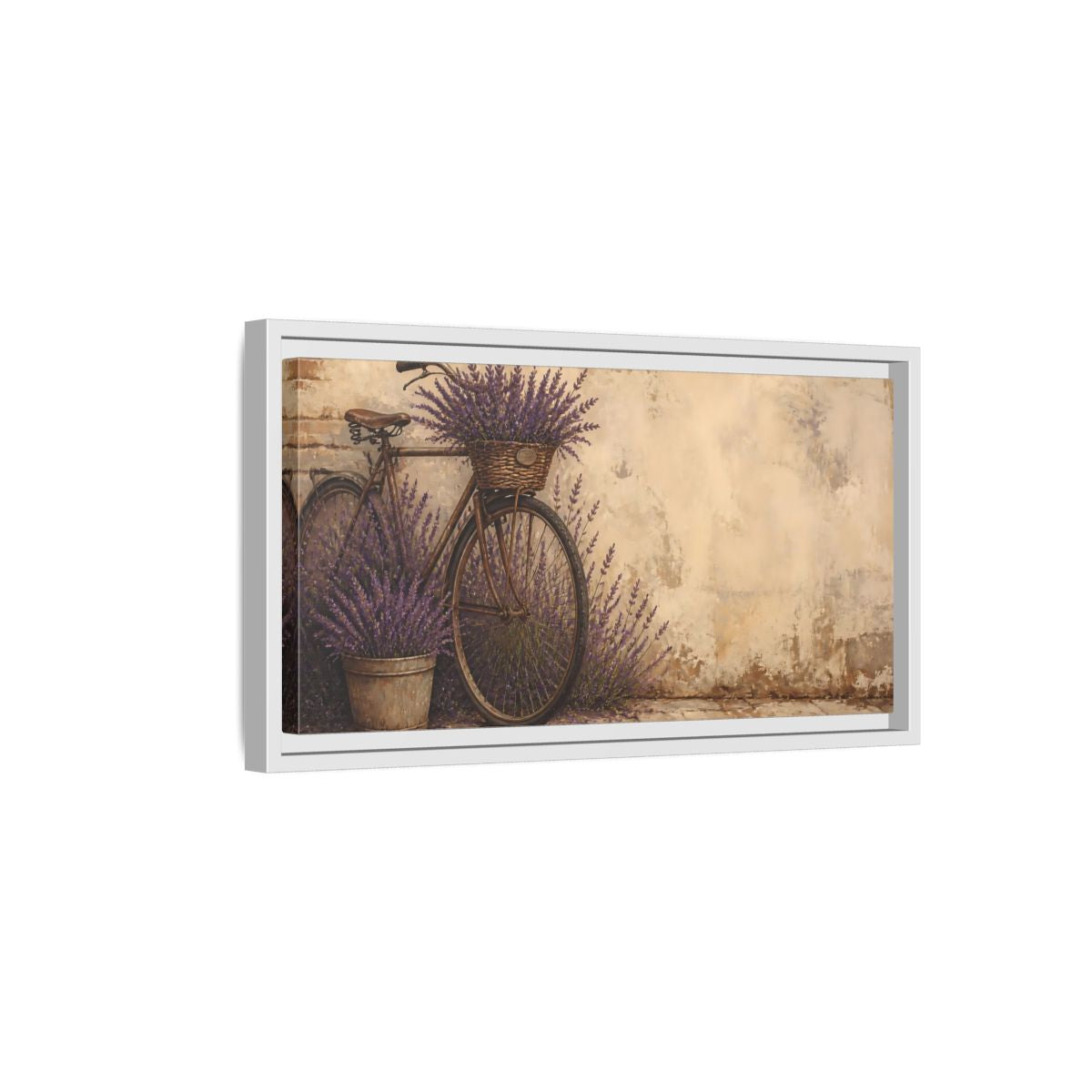 Side Mockup 6. Bicycle With Lavender Basket shown as framed canvas print