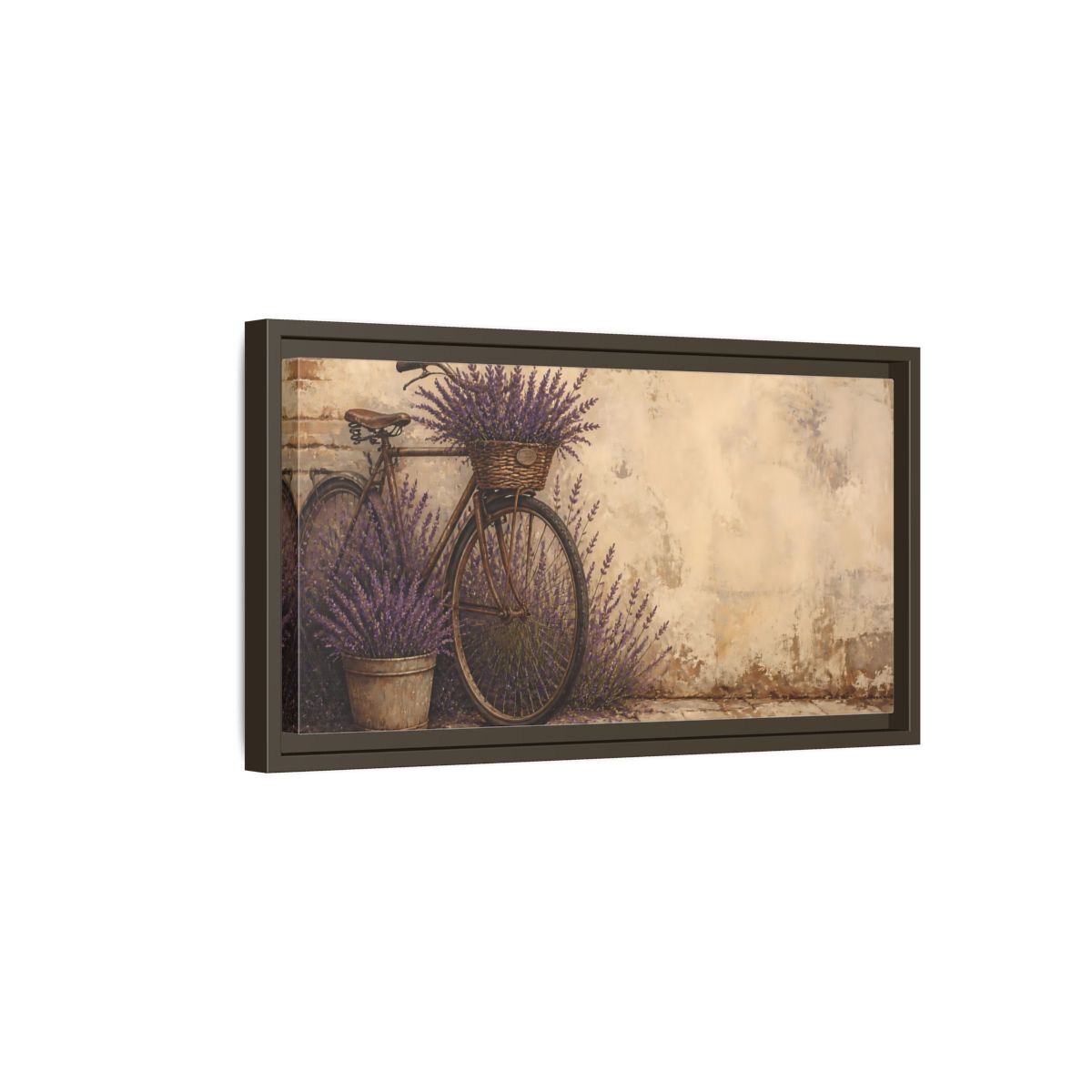 Side Mockup 7. Bicycle With Lavender Basket shown as framed canvas print