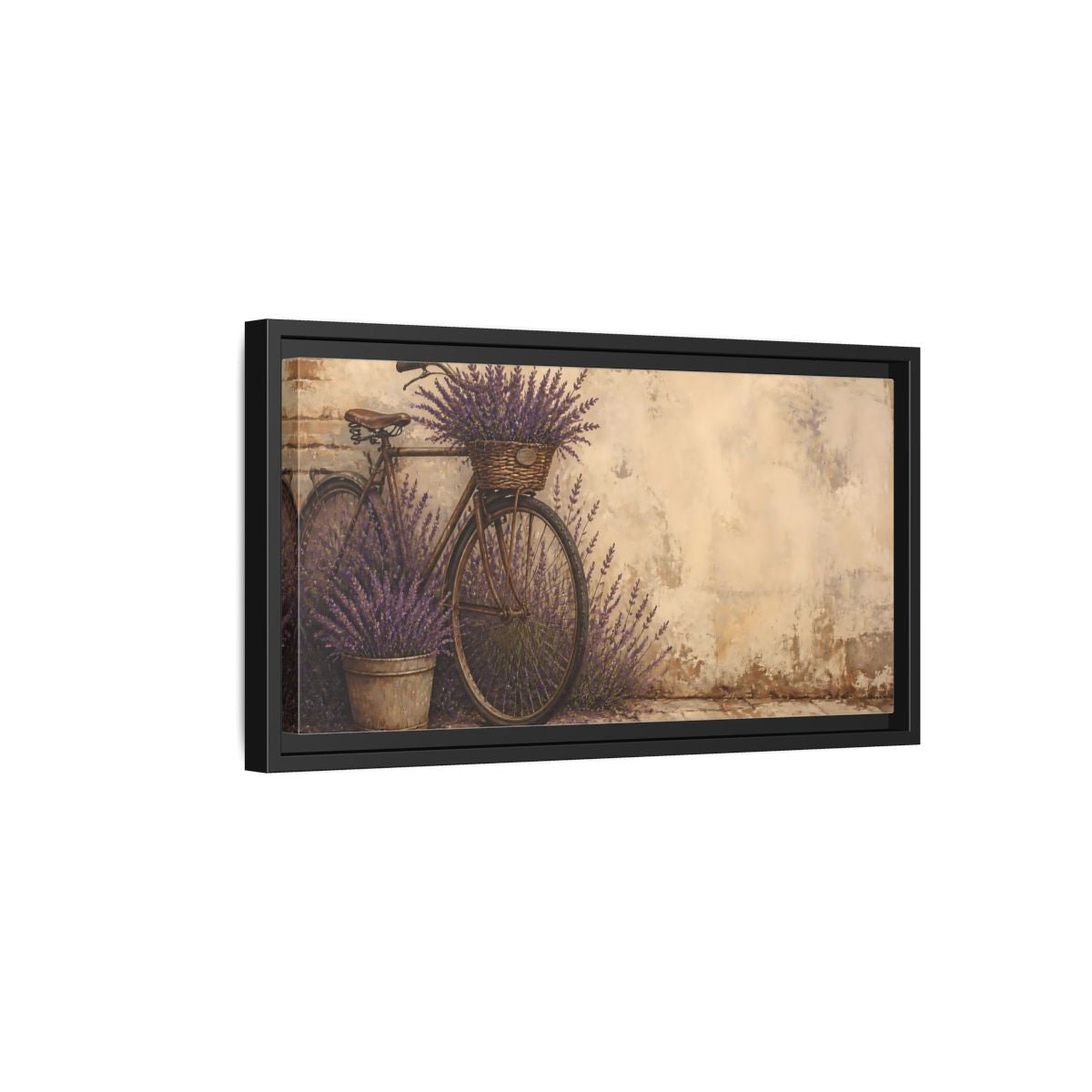 Side Mockup 8. Bicycle With Lavender Basket shown as framed canvas print