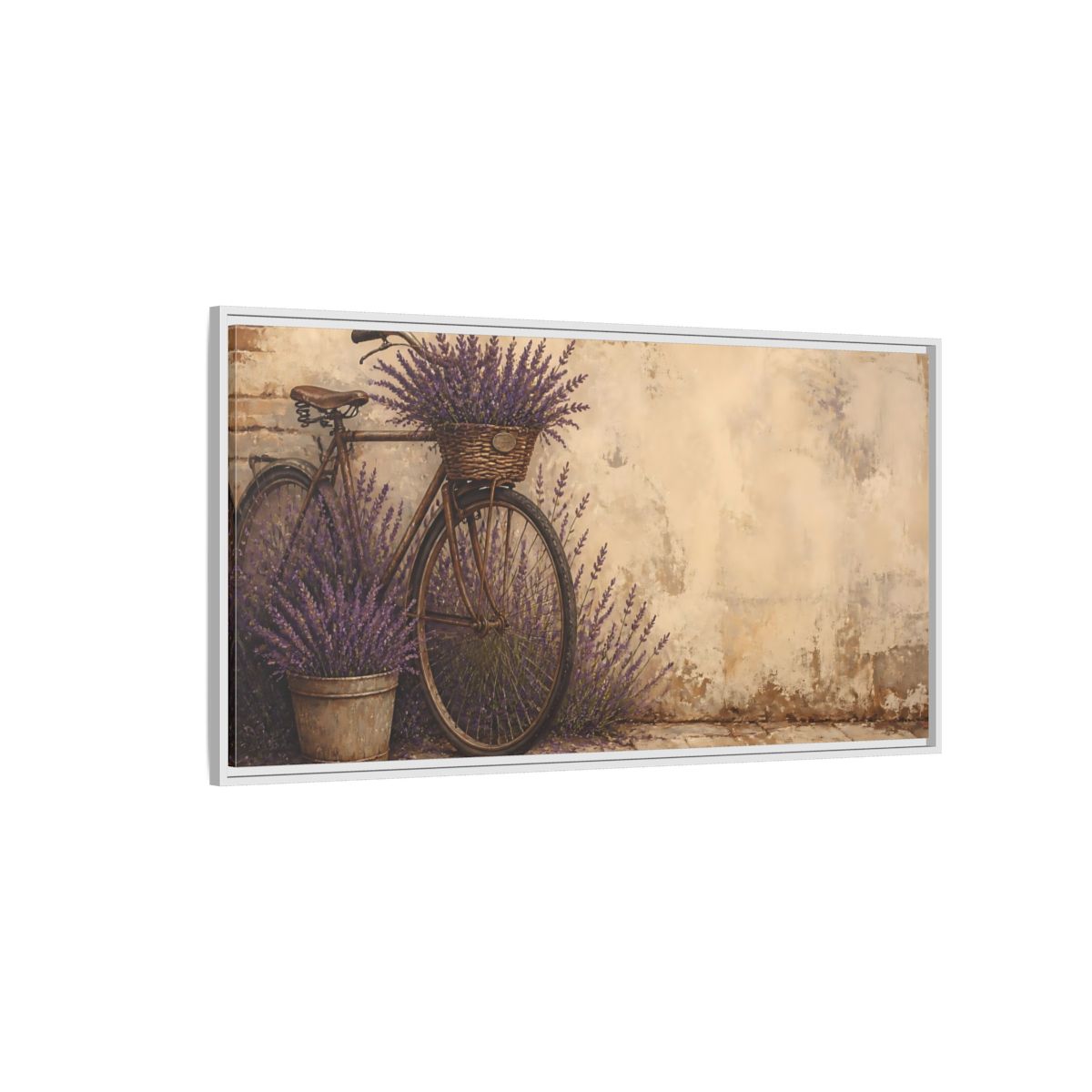 Side Mockup 3. Bicycle With Lavender Basket shown as framed canvas print