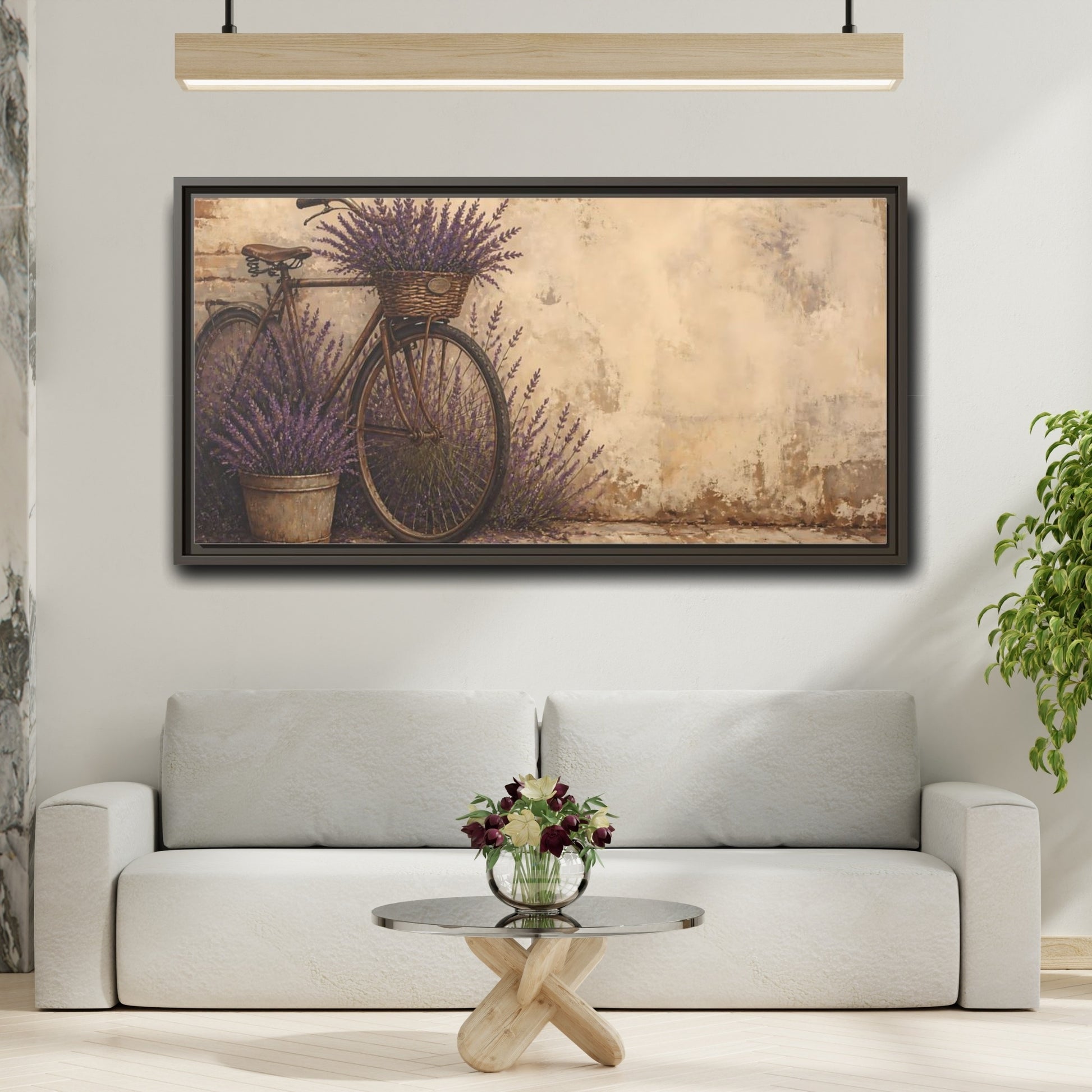 Mockup 2. Bicycle With Lavender Basket shown as framed canvas print