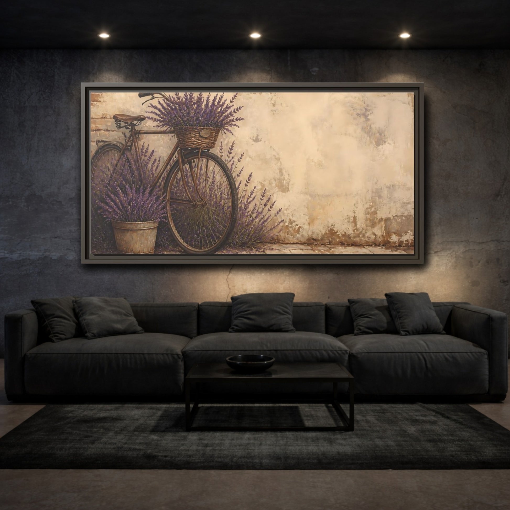 Mockup 3. Bicycle With Lavender Basket shown as framed canvas print