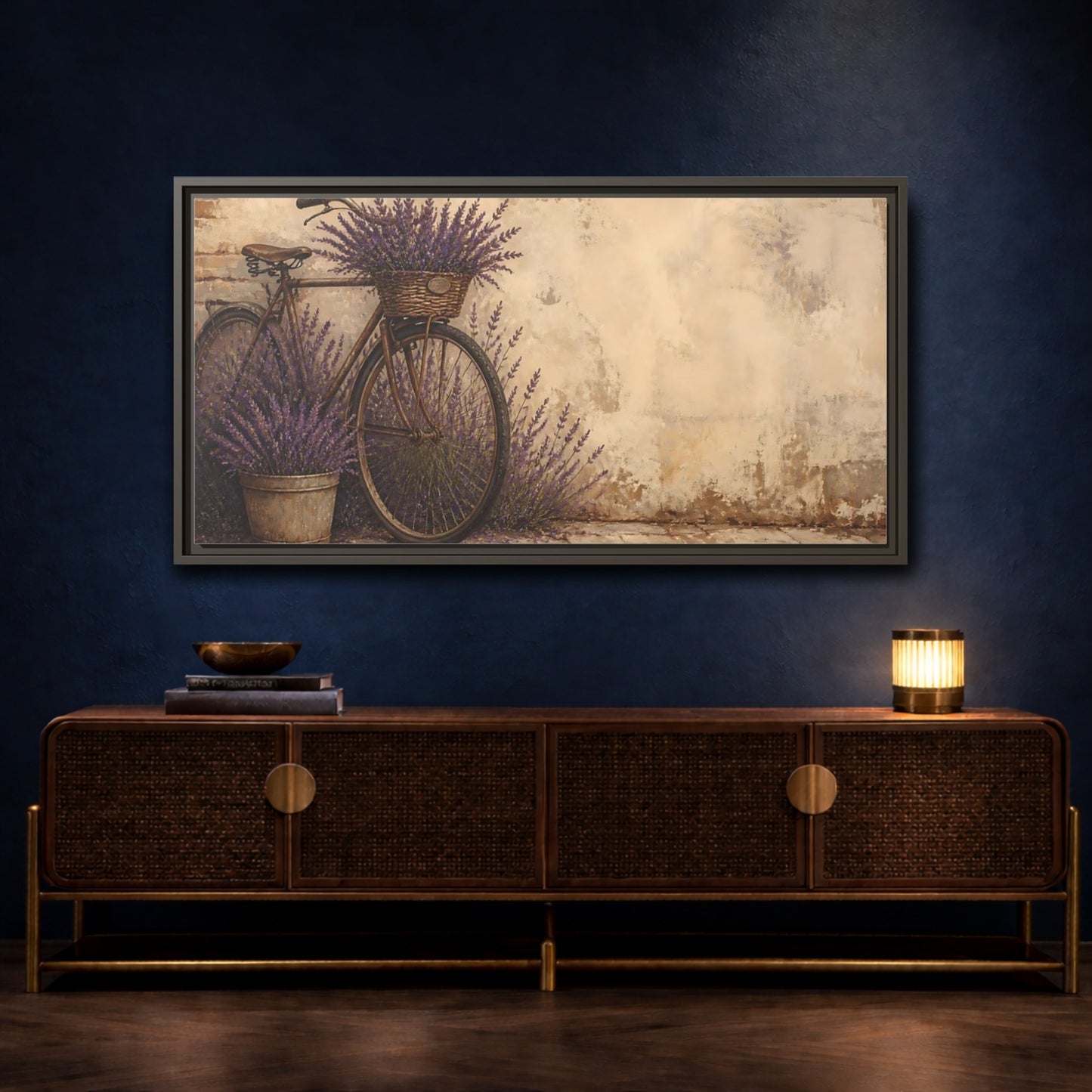 Mockup 4. Bicycle With Lavender Basket shown as framed canvas print