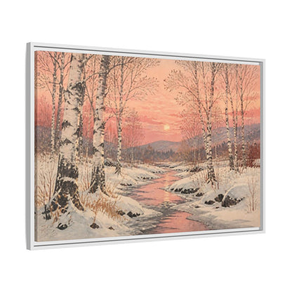 Side Mockup 9. Birch Landscape At Sunset shown as framed canvas print