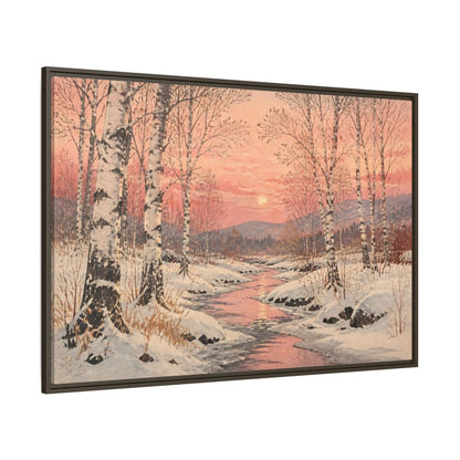 Side Mockup 8. Birch Landscape At Sunset shown as framed canvas print