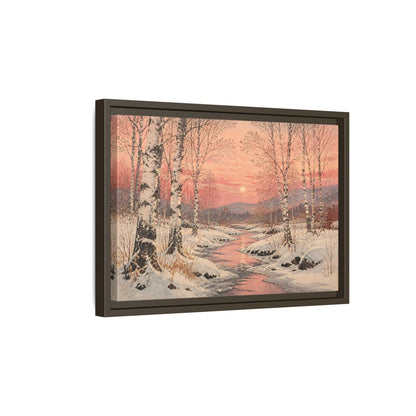 Side Mockup 5. Birch Landscape At Sunset shown as framed canvas print