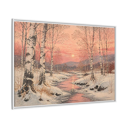 Side Mockup 7. Birch Landscape At Sunset shown as framed canvas print