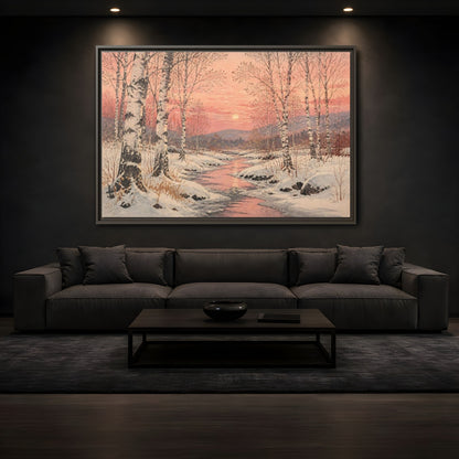 Mockup 3. Birch Landscape At Sunset shown as framed canvas print