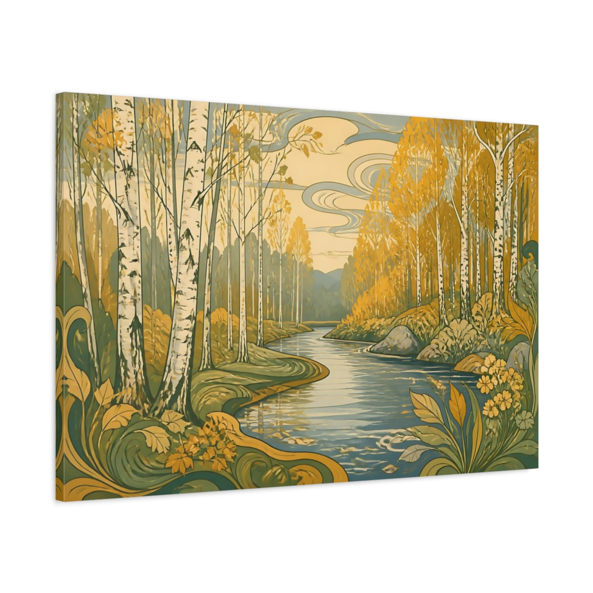 Main Mockup. Birch River Nature Scene shown as canvas print