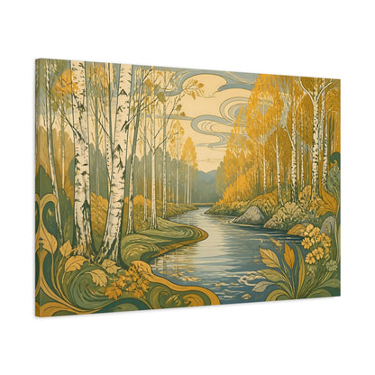 Main Mockup. Birch River Nature Scene shown as canvas print