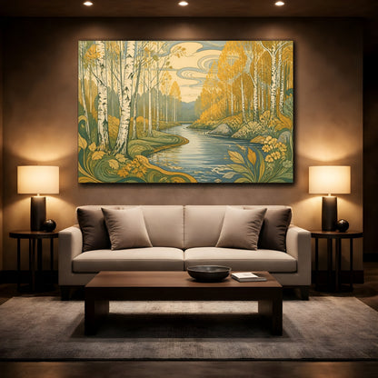 Mockup 2. Birch River Nature Scene shown as canvas print