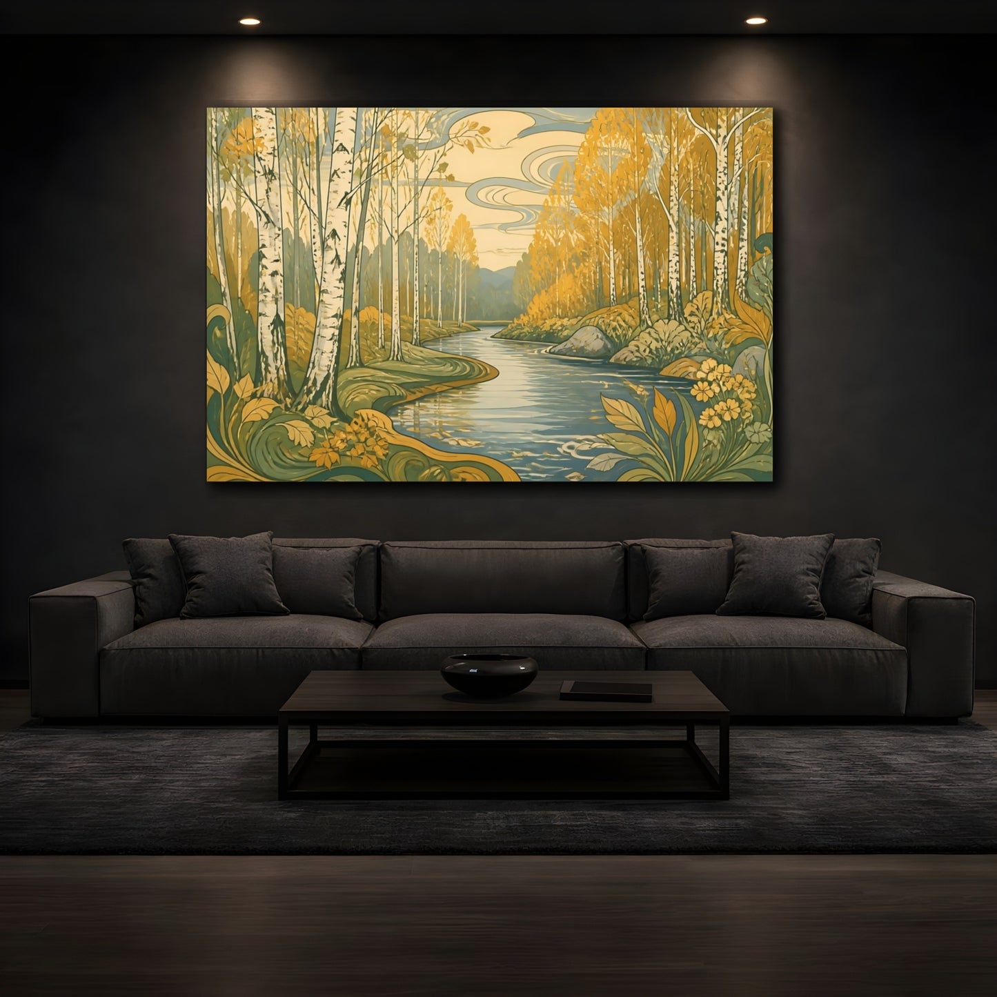 Mockup 3. Birch River Nature Scene shown as canvas print