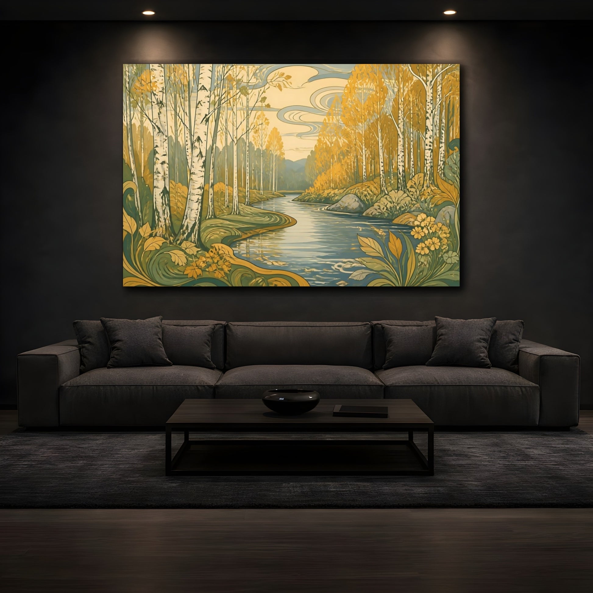 Mockup 3. Birch River Nature Scene shown as canvas print